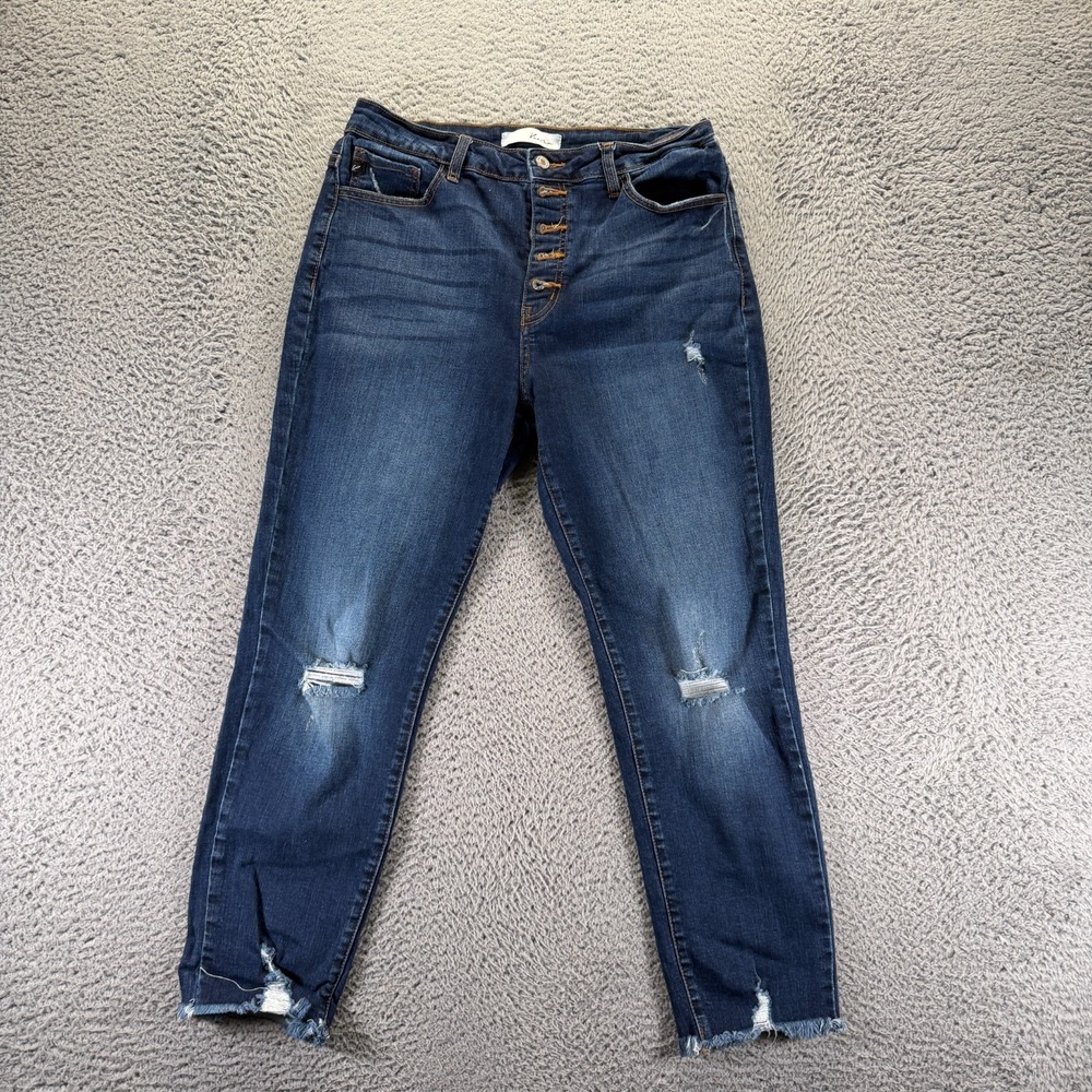 Kancan Jeans Womens 13 Blue Denim Skinny Leg Button-Fly High Rise Faded Stretch
